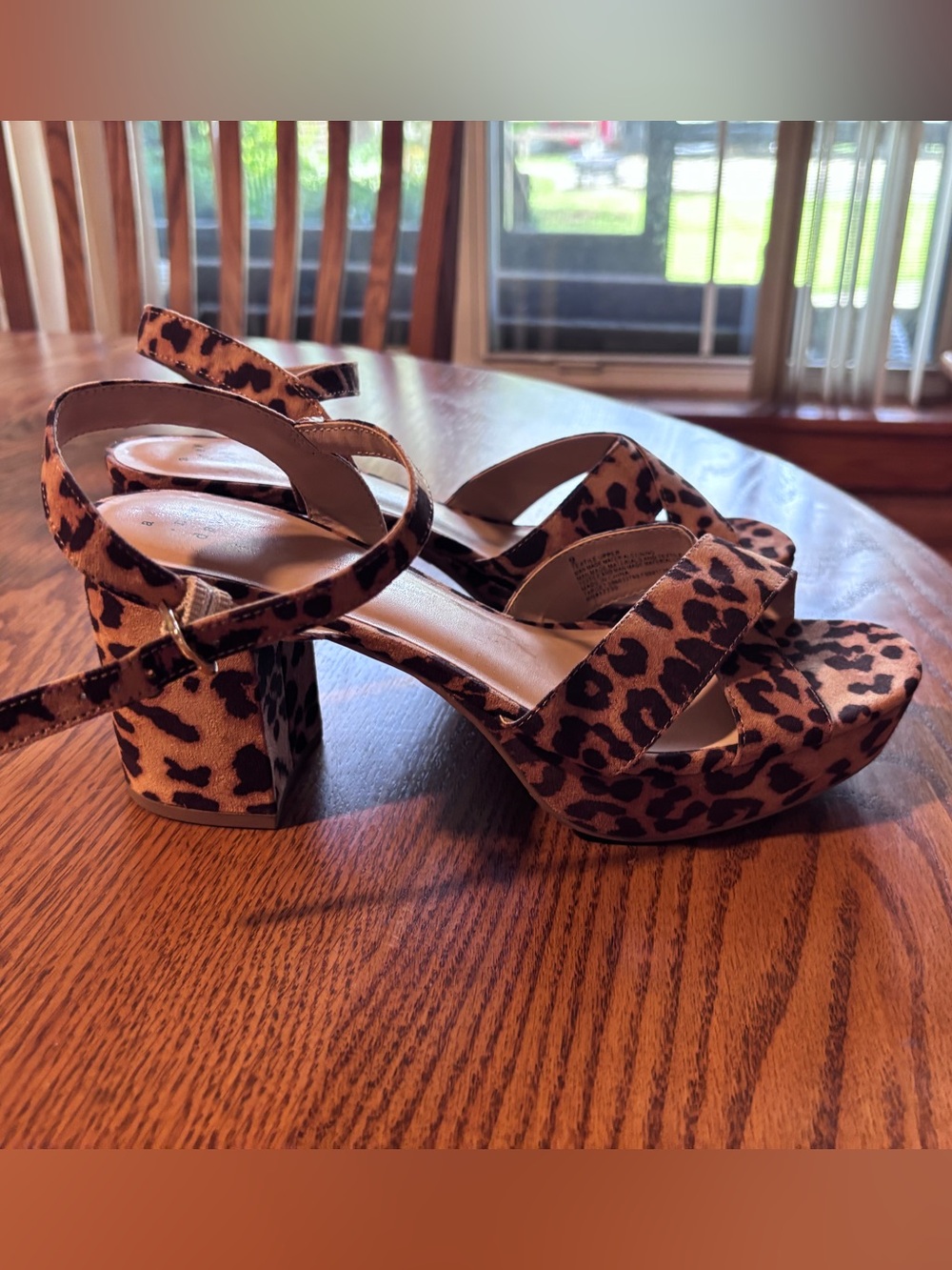 Leopard Print Block Heel Sandals - Brown and Black